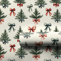 Festive Tree and Bow Gift Wrap Roll, Watercolor Christmas Wrapping Paper, Colorful Holiday Wrapping Paper, Retro Xmas Gift Wrap Paper