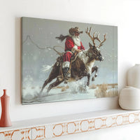 Rustic Western Christmas Wall Art, Cowboy Santa Riding Reindeer Canvas, Country Xmas Canvas Print, Holiday Canvas Decor, Western Decor Present