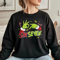Humorous Green Hand Sign Sweatshirt, Six Seven Christmas Sweatshirt, Meme Holiday Crewneck, Gen Z Xmas Graphic Sweatshirt, Viral Holiday Present