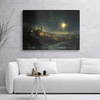 Nativity Night City Scene Canvas Wall Art, Star of Bethlehem Canvas Print, Religious Christian Canvas Decor, Sacred Christmas Season Present