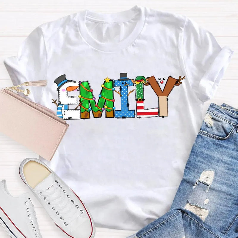 Custom Name Holiday Shirt, Personalized Merry Christmas Vibes T-Shirt, Family Christmas Graphic Tee, Custom Xmas T-Shirt