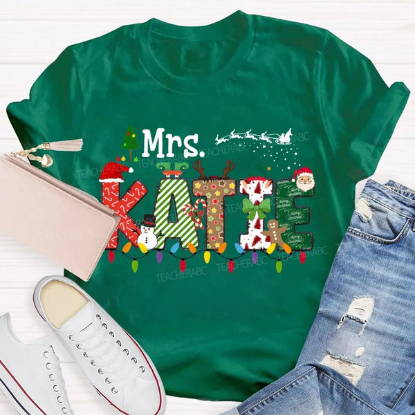 Custom Name Holiday T-Shirt, Personalized Christmas Lights Shirt, Festive Christmas Lights Tee, Adorable Xmas Family Shirt, H