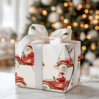 Vintage Christmas Gift Wrap, Santa Driving Red Car Wrapping Paper, Retro Watercolor Holiday Wrapping Paper, Festive Xmas Gift Wrap Roll
