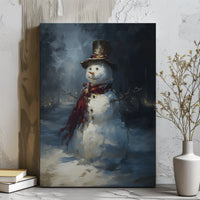 Whimsical Holiday Canvas Print, Adorable Snowman Winter Canvas Wall Art, Snowy Landscape Canvas Wall Decor, Christmas Scene Wall Art, Xmas Present