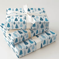 Winter Forest Holiday Gift Wrap, Blue Pine Tree Christmas Wrapping Paper, Botanical Evergreen Wrapping Paper Roll, Rustic Present Decor