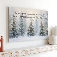 Snowy Winter Forest Tree Print, Luke 2:11 Bible Verse Canvas, Scripture Wall Art Canvas, Religious Christmas Decor, Faith Present