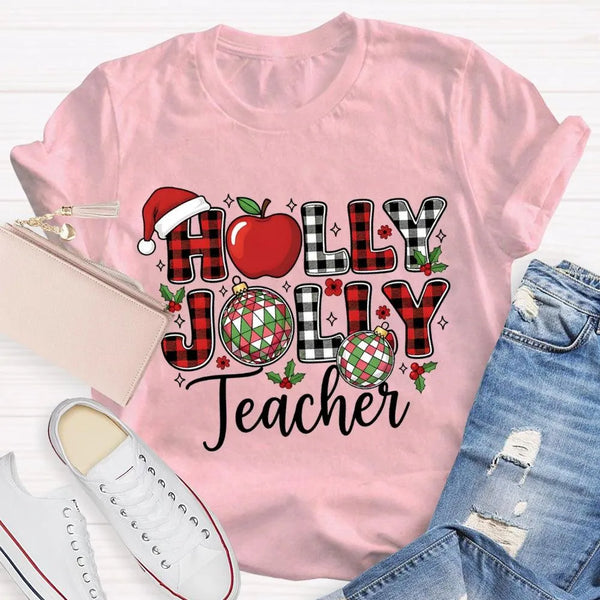 Apple Santa Hat Graphic Tee, Personalized Teacher Christmas Shirt, Custom Name Holiday T-Shirt, Adorable Educator Xmas Tee, T