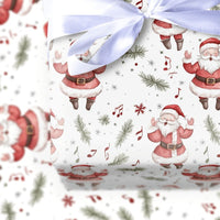 Musical Holiday Gift Wrap, Singing Santa Christmas Wrapping Paper, Watercolor Santa Claus Gift Wrap, Festive Xmas Roll Wrapping Paper