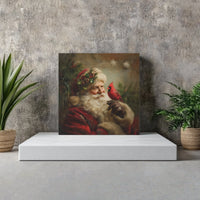 Classic Christmas Holiday Wall Art, Vintage Santa with Red Cardinal Canvas, Santa Claus Painting Canvas Print, Winter Canvas Decor Present