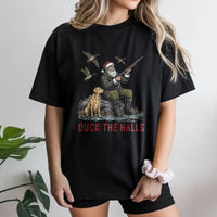Humorous Duck Hunting Santa Shirt, Duck the Halls Christmas T-Shirt, Hunter Xmas Graphic Tee, Holiday Outdoorsman T-Shirt, Xmas Present for Him