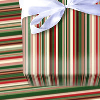 Red Green Cream Gift Wrap, Classic Striped Christmas Wrapping Paper, Vertical Stripe Holiday Wrapping Paper Roll, Traditional Xmas Gift Wrap
