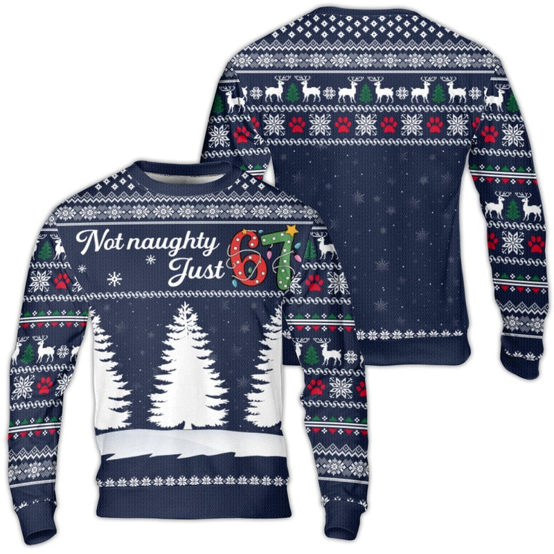 67th Birthday Holiday Sweater, Not Naughty Just 67 Ugly Christmas Sweater, Reindeer Paw Print Sweatshirt, Humorous 67 Year Old Xmas Present