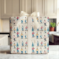 Watercolor Alpine Ski Gift Wrap, Winter Skiers Wrapping Paper, Snowy Winter Present Paper, Holiday Skiing Gift Wrap, Skier Christmas Present