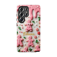 Adorable Christmas Cookie Phone Case, Pink Gingerbread Phone Case for Samsung Galaxy, Pastel Holiday Candy Samsung Cover