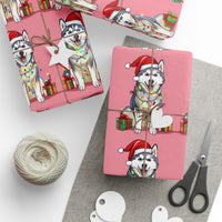 Siberian Husky Santa Hat Dog Gift Wrap, Husky Christmas Wrapping Paper, Adorable Puppy Holiday Wrapping Paper Roll, Xmas Present for Dog Lovers
