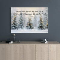 Snowy Winter Forest Tree Print, Luke 2:11 Bible Verse Canvas, Scripture Wall Art Canvas, Religious Christmas Decor, Faith Present