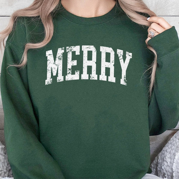 Vintage Varsity Lettering Crewneck, Merry Christmas Sweatshirt, Retro Holiday Season Sweater, Comfy Festive Christmas Present