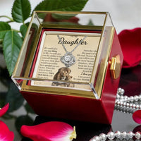 Lion Theme Love Knot Pendant, Daughter Love Knot Necklace, Cubic Zirconia Message Card Necklace, Birthday Christmas Present from Dad