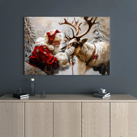 Snowy Forest Christmas Canvas Print, Santa Claus Reindeer Canvas Wall Art, Winter Scene Canvas Art, Festive Holiday Xmas Home Wall Decor