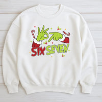 Humorous Green Hand Sign Sweatshirt, Six Seven Christmas Sweatshirt, Meme Holiday Crewneck, Gen Z Xmas Graphic Sweatshirt, Viral Holiday Present