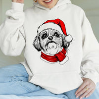 Festive Dog Santa Hat Hoodie, Shih Tzu Christmas Hoodie, Adorable Shih Tzu Winter Hooded Sweatshirt, Comfy Puppy Holiday Pullover, Pet Lover Present