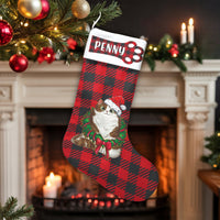 Custom Pet Holiday Stocking, Personalized Red Plaid Cat Christmas Stocking, Buffalo Check Christmas Stocking, Velboa Cat Xmas Stocking Present