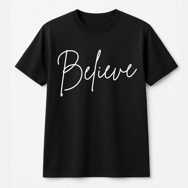 Minimalist Script Holiday Tee, Believe Christmas T-Shirt, Vintage Festive Christmas Tree Shirt, Adorable Winter Family Graphi