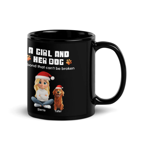 Personalized Pet Owner Holiday Ceramic Coffee Mug, Girl and Her Dog Christmas Mug, Winter Dog Mom Drinkware Cup, Christmas Pr