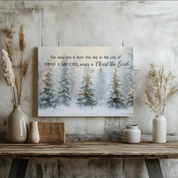 Snowy Winter Forest Tree Print, Luke 2:11 Bible Verse Canvas, Scripture Wall Art Canvas, Religious Christmas Decor, Faith Present