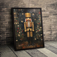 Impressionist Christmas Soldier Canvas, Gold Nutcracker Canvas Wall Art, Holiday Seasonal Wall Art, Festive Winter Home Decor Canvas Print