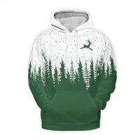 Forest Pine Tree 3D Hoodie, Christmas Reindeer Hoodie, Holiday Nature Sweatshirt, Winter Silhouette Pullover Hoodie, Xmas Present for Women Men