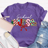 Festive Bow Holiday Nurse Tee, School Nurse Christmas Shirt, Merry Christmas RN T-Shirt, School Healthcare Worker Xmas Present