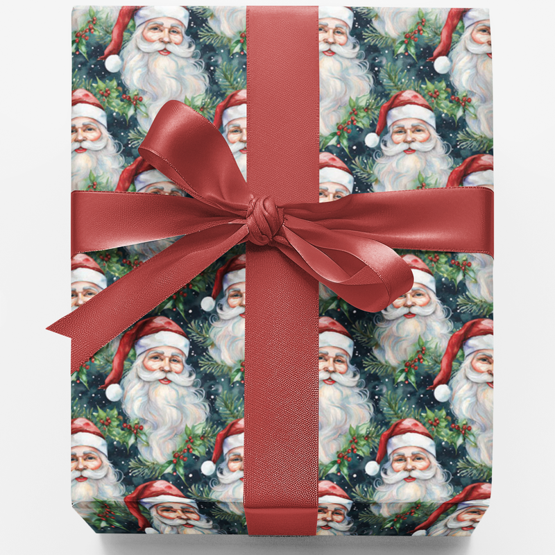 Simply Santa Gift Wrap, Santa Claus Wrapping Paper, Snowflake Christmas Paper Roll, Festive Holiday Gift Wrap, Traditional Present Paper