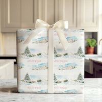Snowy California Gift Wrap, Hollywood Hills Christmas Wrapping Paper, Watercolor Los Angeles Wrapping Paper, Holiday Movie Fan Gift Wrap
