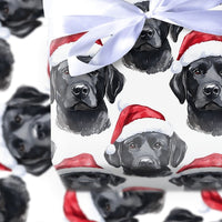 Santa Hat Dog Gift Wrap, Black Labrador Wrapping Paper, Watercolor Black Lab Holiday Wrapping Paper, Christmas Pet Lover Present Gift Wrap