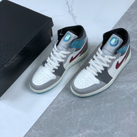 Mid Top Sneakers, Blue Gray Colorway, Lace Up Design, Casual Gift for Sneaker Fans