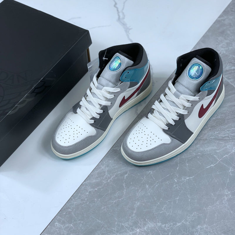 Mid Top Sneakers, Blue Gray Colorway, Lace Up Design, Casual Gift for Sneaker Fans