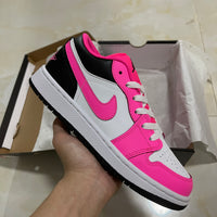 Low Top Sneakers, White Black Pink Colorway, Lace Up Design, Casual Gift for Sneaker Fans