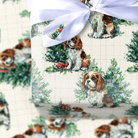Christmas Tree Dog Gift Wrap, Cavalier King Charles Wrapping Paper, Watercolor Spaniel Wrapping Paper, Holiday Dog Lover Gift Wrapping Paper