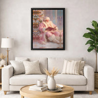 Santa by Christmas Tree Canvas Print, Pink Suit Santa Canvas Art, Holiday Oil Painting Wall Art Canvas, Pastel Xmas Home Decor Present