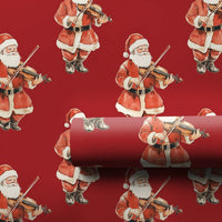Musical Watercolor Wrapping Paper Roll, Santa Violin Red Wrapping Paper, Festive Holiday Gift Wrap, Christmas Musician Wrapping Paper Roll