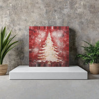 Rustic Winter Christmas Tree Canvas Print, Textured White Pine Crimson Snowfall Canvas Art, Holiday Forest Canvas Wall Art, Seasonal Decor
