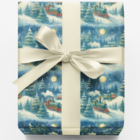 Watercolor Winter Forest Wrapping Paper, Christmas Train Gift Wrapping Paper, Holiday Locomotive Gift Wrapping Paper, Xmas Present Wrap