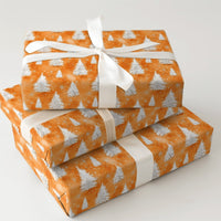 Watercolor Christmas Wrapping Paper, Orange Pine Tree Wrapping Paper, Winter Snowflake Holiday Wrapping Paper, Festive Forest Gift Wrap