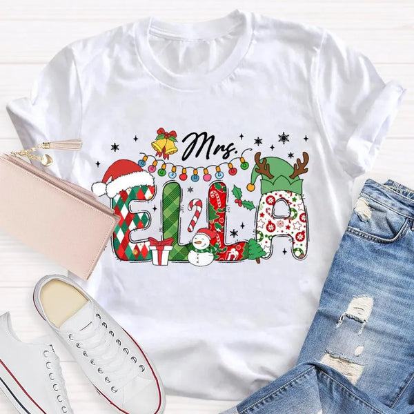 Personalized Snowman Holiday Shirt, Custom Snowman Christmas T-Shirt, Santa Hat Snowman Tee, Adorable Xmas Graphic T-Shirt, W