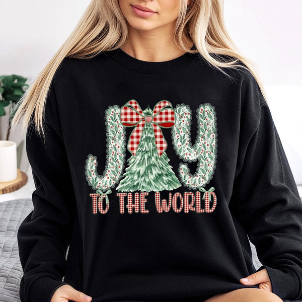 Plaid Bow Christmas Tree Crewneck, Joy to the World Sweatshirt, Christian Holiday Sweatshirt, Religious Merry Xmas Pullover f