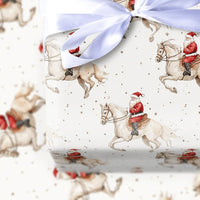 Equestrian Christmas Gift Wrap, Santa Riding White Horse Wrapping Paper, Gold Speckle Holiday Wrapping Paper, Horse Lover Gift Wrap Roll