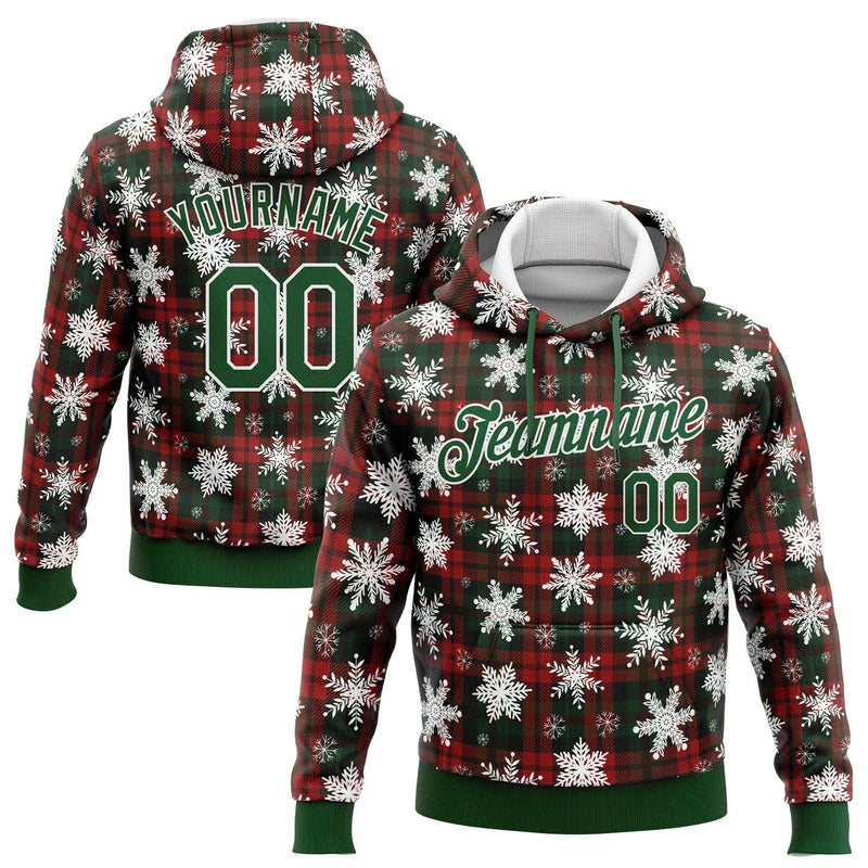 Snowflake Plaid Holiday Sweatshirt, Custom Christmas Hoodie, Personalized Name Number Pullover Hoodie, Festive Winter Hoodie, Xmas Present