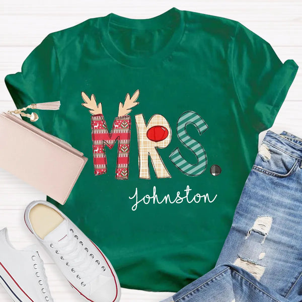 Custom Name Classic Holiday Graphic Tee, Personalized Christmas Teacher T-Shirt, Merry Christmas Educator Shirt, Teacher Xmas