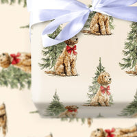 Watercolor Dog with Red Bow Gift Wrap, Goldendoodle Christmas Wrapping Paper, Holiday Puppy Wrapping Paper, Dog Lover Present Packaging Roll
